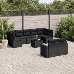 Gossi set canapele de gradina cu perne, 10 piese, negru, poliratan