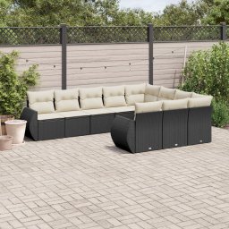 Gossi set canapele de gradina cu perne, 10 piese, negru, poliratan