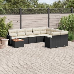Gossi set canapele de gradina cu perne, 10 piese, negru, poliratan