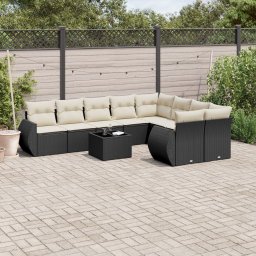 Gossi set canapele de gradina cu perne, 10 piese, negru, poliratan