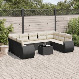 Gossi set canapele de gradina cu perne, 10 piese, negru, poliratan