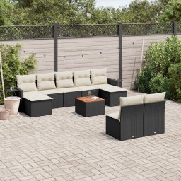 Gossi set canapele de gradina cu perne, 10 piese, negru, poliratan