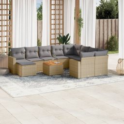 Gossi set canapele de gradina cu perne, 11 piese, bej, poliratan