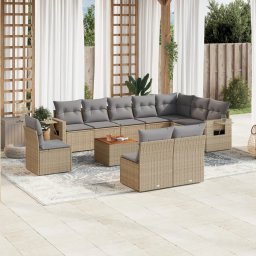 Gossi set canapele de gradina cu perne, 11 piese, bej, poliratan