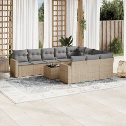 Gossi set canapele de gradina cu perne, 11 piese, bej, poliratan