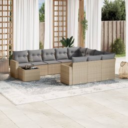 Gossi set canapele de gradina cu perne, 11 piese, bej, poliratan
