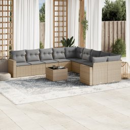 Gossi set canapele de gradina cu perne, 11 piese, bej, poliratan