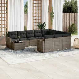 Gossi set canapele de gradina cu perne, 11 piese, gri, poliratan