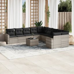 Gossi set canapele de gradina cu perne, 11 piese, gri, poliratan