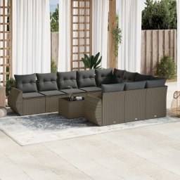 Gossi set canapele de gradina cu perne, 11 piese, gri, poliratan