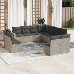 Gossi set canapele de gradina cu perne, 11 piese, gri, poliratan