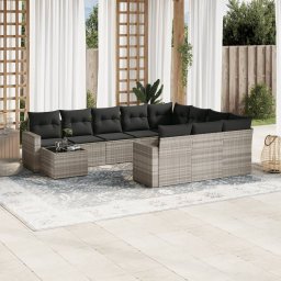 Gossi set canapele de gradina cu perne, 11 piese, gri, poliratan