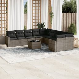 Gossi set canapele de gradina cu perne, 11 piese, gri, poliratan