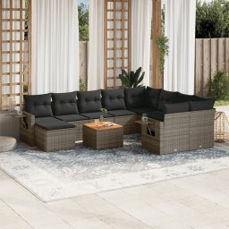 Gossi set canapele de gradina cu perne, 11 piese, gri, poliratan