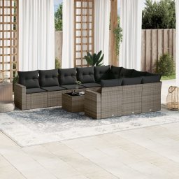 Gossi set canapele de gradina cu perne, 11 piese, gri, poliratan