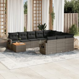Gossi set canapele de gradina cu perne, 11 piese, gri, poliratan