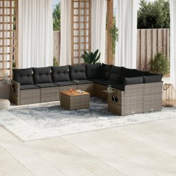 Gossi set canapele de gradina cu perne, 11 piese, gri, poliratan