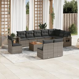 Gossi set canapele de gradina cu perne, 11 piese, gri, poliratan