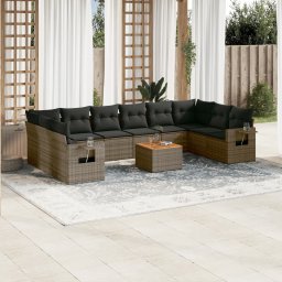 Gossi set canapele de gradina cu perne, 11 piese, gri, poliratan