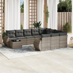 Gossi set canapele de gradina cu perne, 11 piese, gri, poliratan