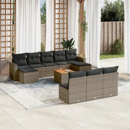 Gossi set canapele de gradina cu perne, 11 piese, gri, poliratan