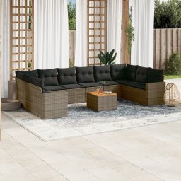 Gossi set canapele de gradina cu perne, 11 piese, gri, poliratan
