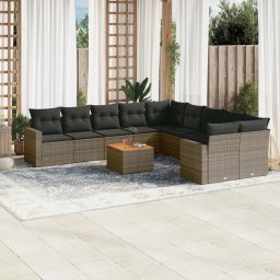 Gossi set canapele de gradina cu perne, 11 piese, gri, poliratan