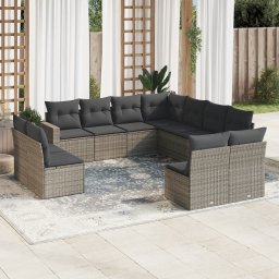 Gossi set canapele de gradina cu perne, 11 piese, gri, poliratan