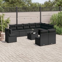 Gossi set canapele de gradina cu perne, 11 piese, negru, poliratan