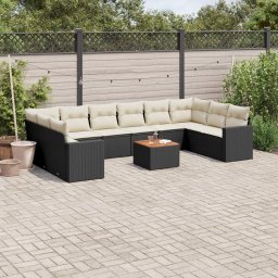 Gossi set canapele de gradina cu perne, 11 piese, negru, poliratan