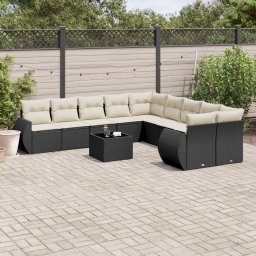 Gossi set canapele de gradina cu perne, 11 piese, negru, poliratan