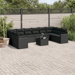Gossi set canapele de gradina cu perne, 11 piese, negru, poliratan