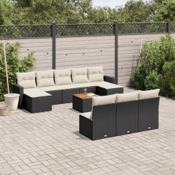 Gossi set canapele de gradina cu perne, 11 piese, negru, poliratan