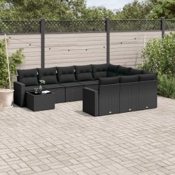 Gossi set canapele de gradina cu perne, 11 piese, negru, poliratan