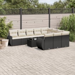 Gossi set canapele de gradina cu perne, 11 piese, negru, poliratan