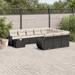 Gossi set canapele de gradina cu perne, 11 piese, negru, poliratan