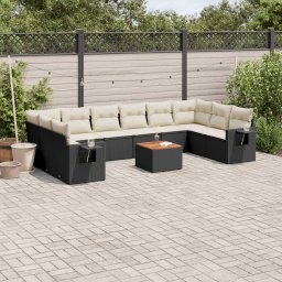 Gossi set canapele de gradina cu perne, 11 piese, negru, poliratan