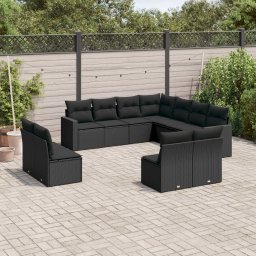 Gossi set canapele de gradina cu perne, 11 piese, negru, poliratan