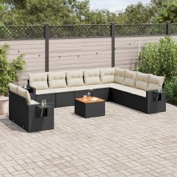 Gossi set canapele de gradina cu perne, 11 piese, negru, poliratan