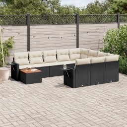 Gossi set canapele de gradina cu perne, 11 piese, negru, poliratan