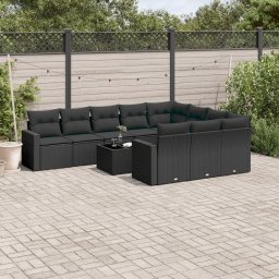 Gossi set canapele de gradina cu perne, 11 piese, negru, poliratan