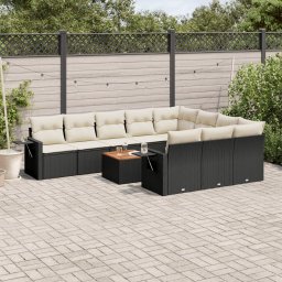 Gossi set canapele de gradina cu perne, 11 piese, negru, poliratan