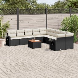 Gossi set canapele de gradina cu perne, 11 piese, negru, poliratan