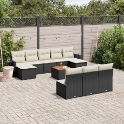 Gossi set canapele de gradina cu perne, 11 piese, negru, poliratan
