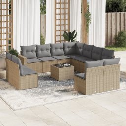 Gossi set canapele de gradina cu perne, 12 piese, bej, poliratan