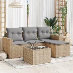 Gossi set canapele de gradina cu perne, 5 piese, bej, poliratan