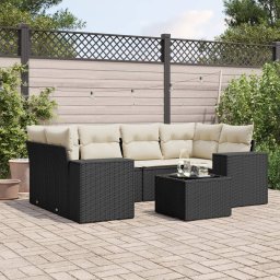 Gossi set canapele de gradina cu perne, 7 piese, negru, poliratan