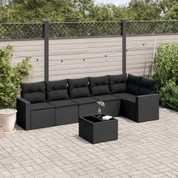 Gossi set canapele de gradina cu perne, 7 piese, negru, poliratan