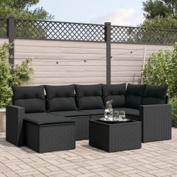 Gossi set canapele de gradina cu perne, 7 piese, negru, poliratan