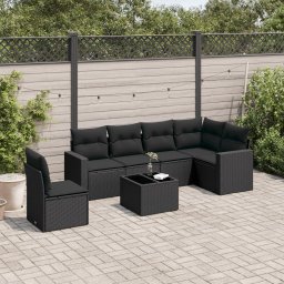 Gossi set canapele de gradina cu perne, 7 piese, negru, poliratan